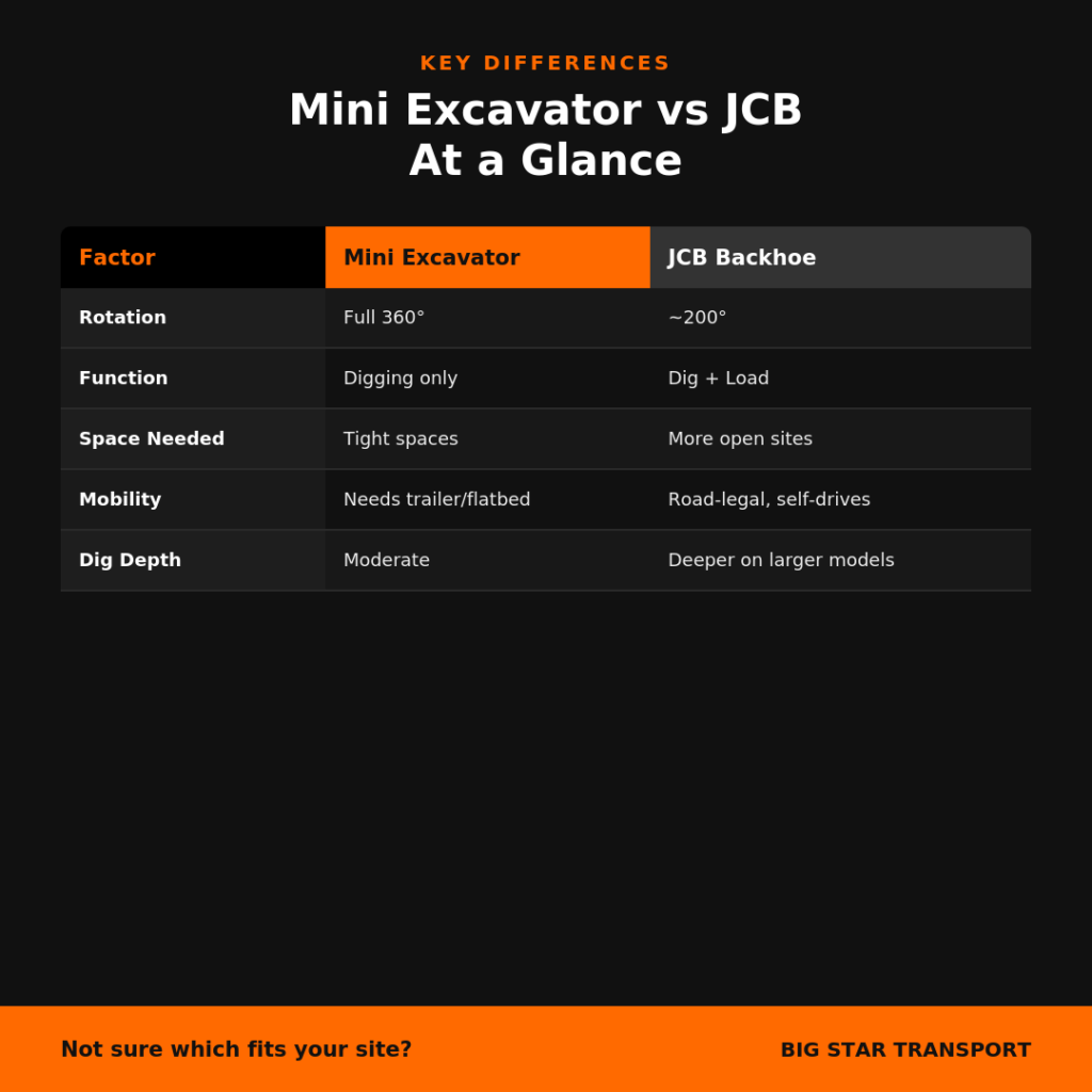 mini excavator vs JCB rental