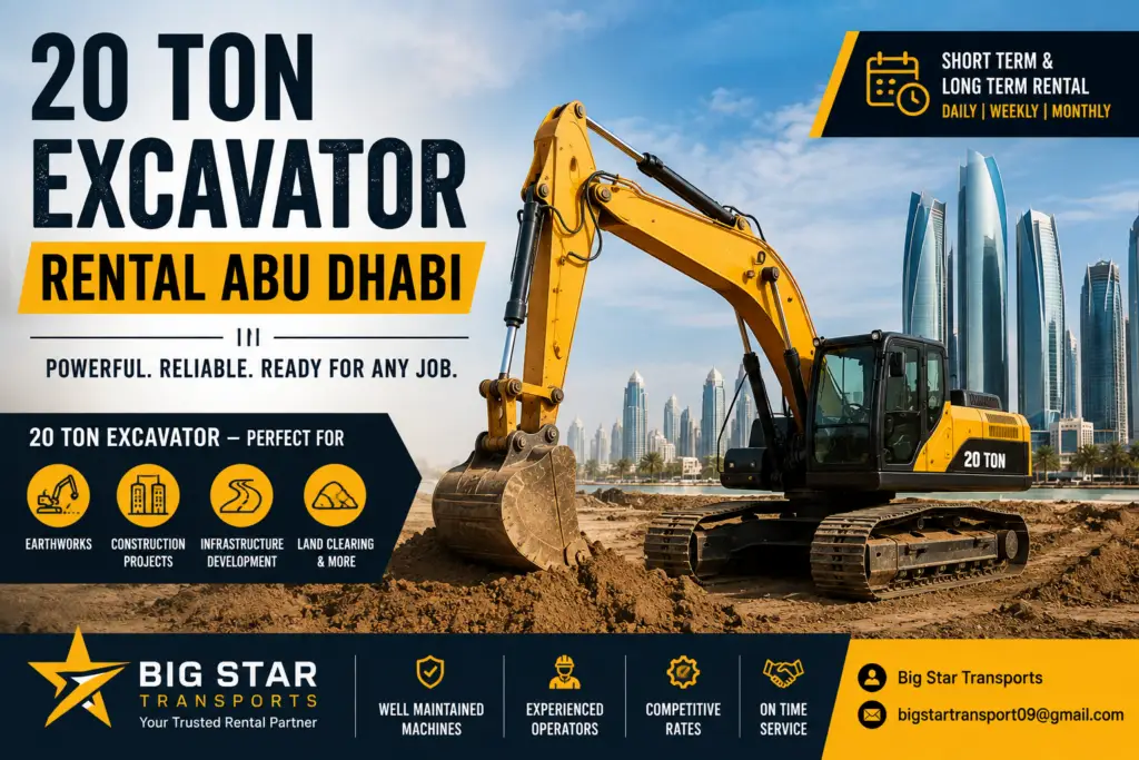 20 Ton Excavator Rental Abu Dhabi | Big Star Transports