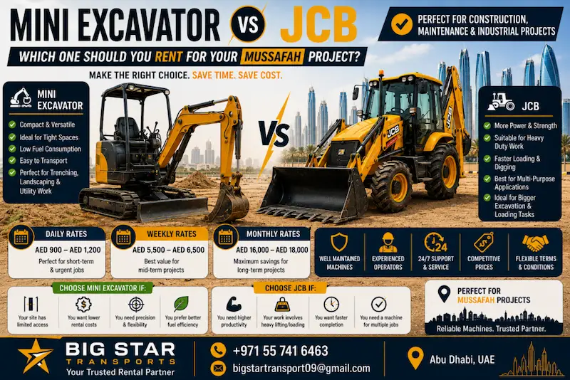 Mini excavator rental in abu dhabi