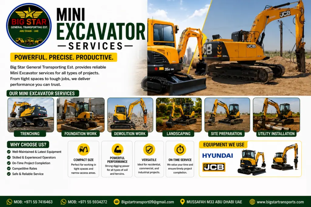 mini excavator rental abu dhabi